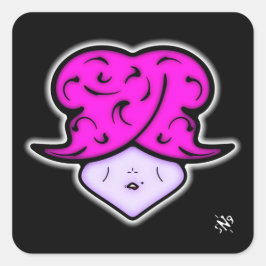 美しいマークと帽子v2の漫画の女性 スクエアシール