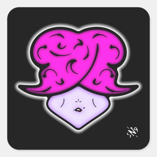 美しいマークと帽子v2の漫画の女性 スクエアシール (正面)