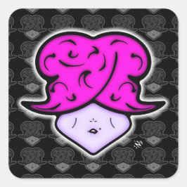 美しいマークと帽子v2.1の漫画の女性 スクエアシール