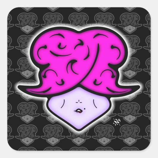 美しいマークと帽子v2.1の漫画の女性 スクエアシール (正面)