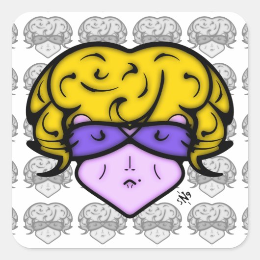 美しいマークと眼鏡を持つ漫画の女性v1.1 スクエアシール (正面)