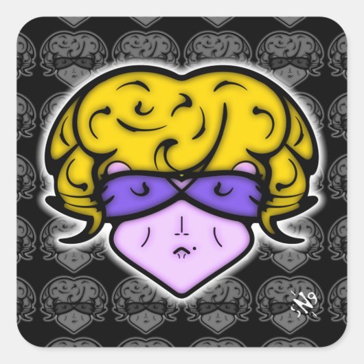 美しいマークと眼鏡を持つ漫画の女性v2.1 スクエアシール (正面)