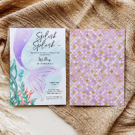 美しいマーメイドガールバースデーパーティー 招待状