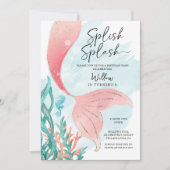 美しいマーメイドガールバースデーパーティー 招待状 (正面)