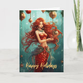 美しいマーメイドハッピーホリデーズクリスマス カード (正面)