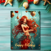 美しいマーメイドハッピーホリデーズクリスマス シーズンポストカード