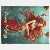 美しいマーメイドハッピーホリデーズクリスマス フリースブランケット (正面(横))