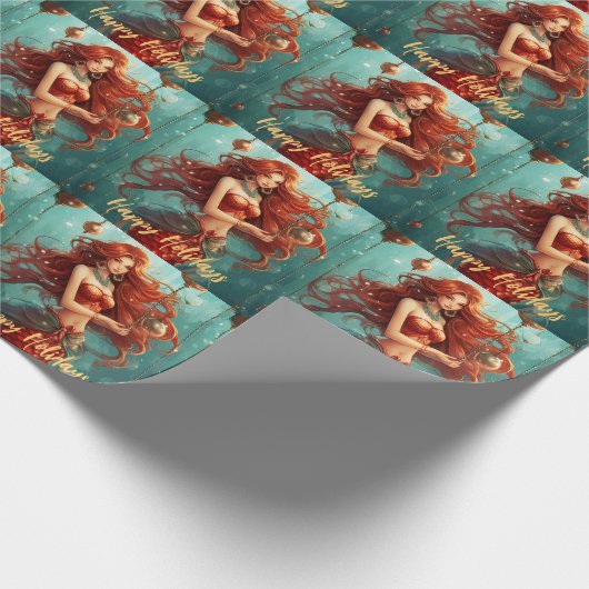 美しいマーメイドハッピーホリデーズクリスマス ラッピングペーパー (角)