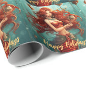 美しいマーメイドハッピーホリデーズクリスマス ラッピングペーパー (ロールコーナー)