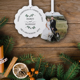 美しいミストレメリーー結婚したトのクリスマス写真 オーナメントカード