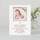 美しいミニマリズム写真バプテスマ | ローズゴールド 箔招待状 (立ち正面)