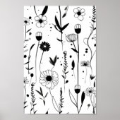 美しいミニマルなブラックインクフラワーガーデン ポスター (正面)