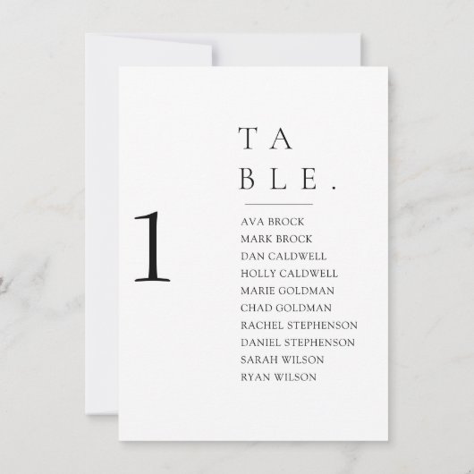 美しいミニマルテーブル番号座席表 招待状 (裏面)