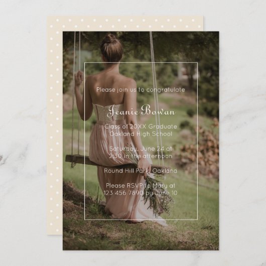 美しいミニマル卒業式パーティーの写真 招待状 (正面/裏面)