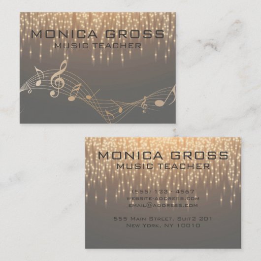 美しいミュージカルノートスパークル紙吹雪 名刺 (正面/裏面)