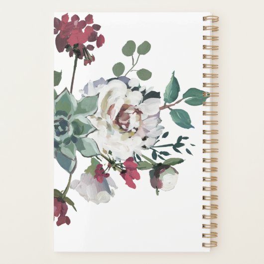 美しいミュートされたフローラブーケとモノグラム プランナー手帳 (裏面)