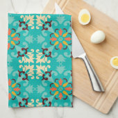 💚💛美しいミントと黄色のアズレジョス キッチンタオル (四つ折り)