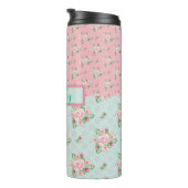 美しいミントグリーンとピンクの花のパターン タンブラー (回転右)