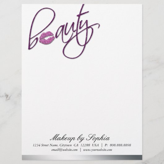 美しいメイクの手紙のヘッダー キラキラ唇 紫 ピンク レターヘッド (正面)
