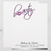 美しいメイクの手紙のヘッダー キラキラ唇 紫 ピンク レターヘッド (正面/裏面)