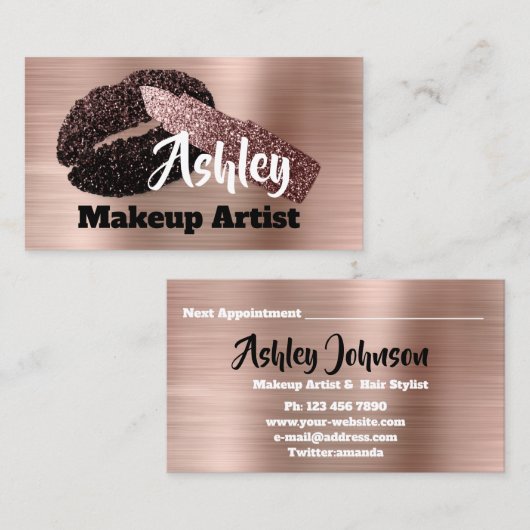 美しいメイクアップアーティストアポイントメントキスバラ金ゴールド1 名刺 (正面/裏面)
