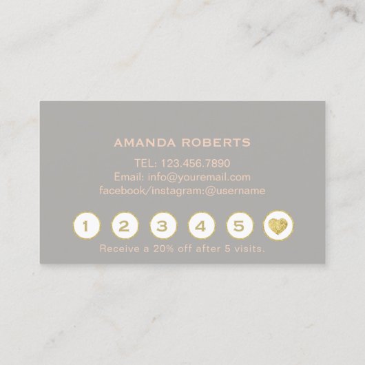 美しいメイクアップアーティストバラ金ゴールド&グレーロイヤリティ ロイヤリティカード (裏面)