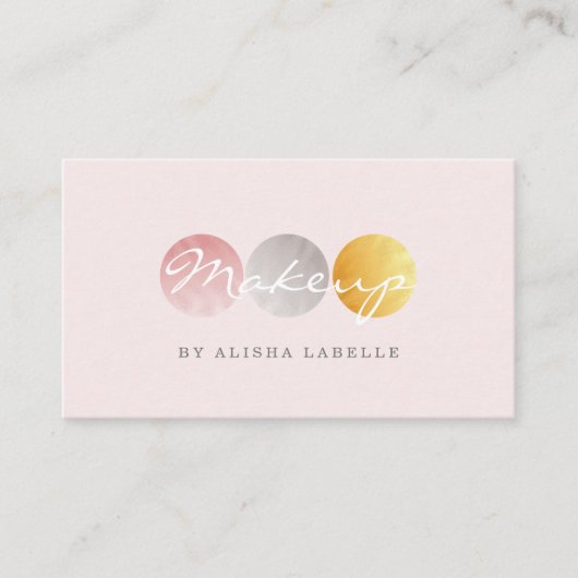 美しいメイクアップアーティストパレットピンク/シルバー/金ゴールド 名刺 (正面)