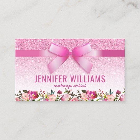 美しいメイクアップアーティストピンクグリッターフローラ 名刺 (正面)