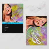 美しいメイクアップアーティストモノグラムイエローブルーサファイア 名刺 (正面/裏面)