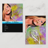 美しいメイクアップアーティストモノグラムイエローブルーサファイア 名刺 (正面/裏面)