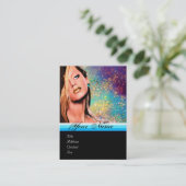 美しいメイクアップアーティストモノグラムピンクブルーサファイア 名刺 (スタンド正面)