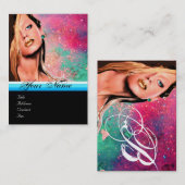 美しいメイクアップアーティストモノグラムピンクブルーサファイア 名刺 (正面/裏面)