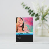 美しいメイクアップアーティストモノグラムピンクブルーサファイア 名刺 (スタンド正面)