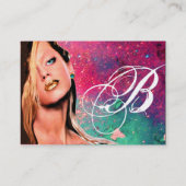 美しいメイクアップアーティストモノグラムピンクブルーサファイア 名刺 (裏面)