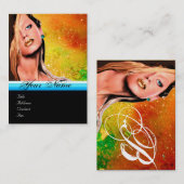 美しいメイクアップアーティストモノグラムブルーイエローサファイア 名刺 (正面/裏面)