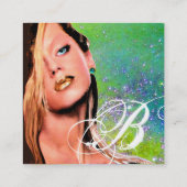 美しいメイクアップアーティスト化粧品モノグラムグリーン スクエア名刺 (裏面)