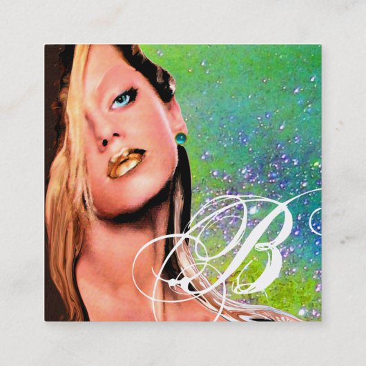 美しいメイクアップアーティスト化粧品モノグラムグリーン スクエア名刺 (裏面)