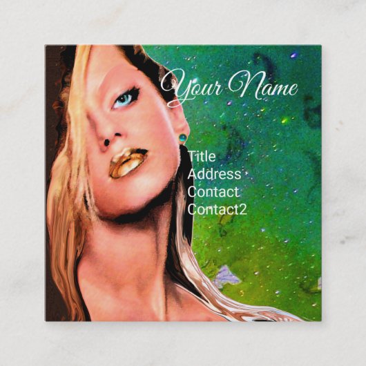 美しいメイクアップアーティスト化粧品モノグラムグリーン スクエア名刺 (正面)