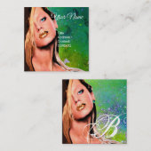 美しいメイクアップアーティスト化粧品モノグラムグリーン スクエア名刺 (正面/裏面)