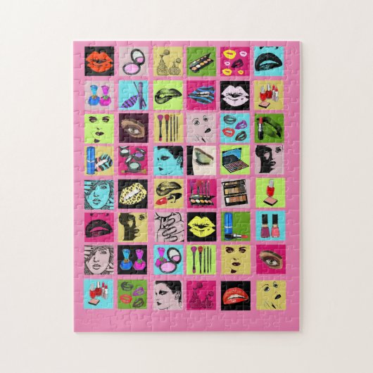 美しいメイクアップ化粧品顔コラージュアート ジグソーパズル (縦)