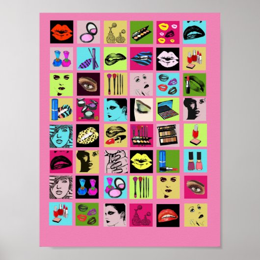 美しいメイクアップ化粧品顔コラージュアート ポスター (正面)
