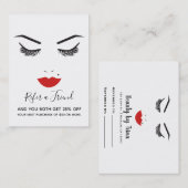 美しいメイクアップ顔まばたき赤い唇の紹介サロン 名刺 (正面/裏面)