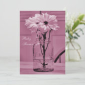 美しいメイソンジャーとデイジー ピンクのベビーシャワー 招待状 (スタンド正面)