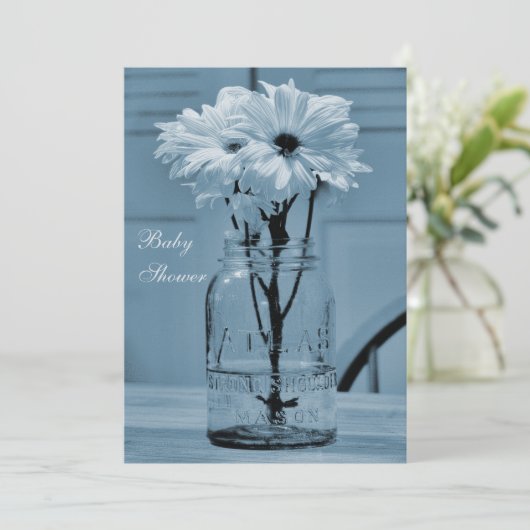 美しいメイソンジャー&デイジーブルーベビーシャワー 招待状 (スタンド正面)