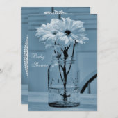 美しいメイソンジャー&デイジーブルーベビーシャワー 招待状 (正面/裏面)