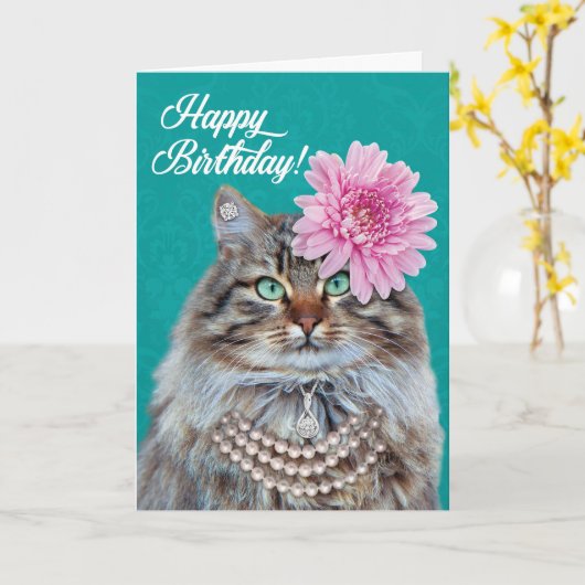 美しいメインあらいぐま猫-お前は豪胆に見える！ カード (黄色い花)