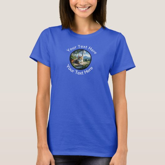 美しいメインクーン猫とカスタムテキスト Tシャツ (正面)