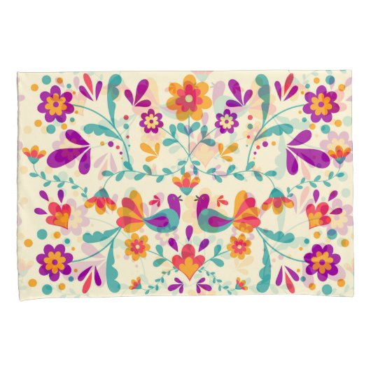 美しいメキシコのフローラと鳥 枕カバー (正面右)