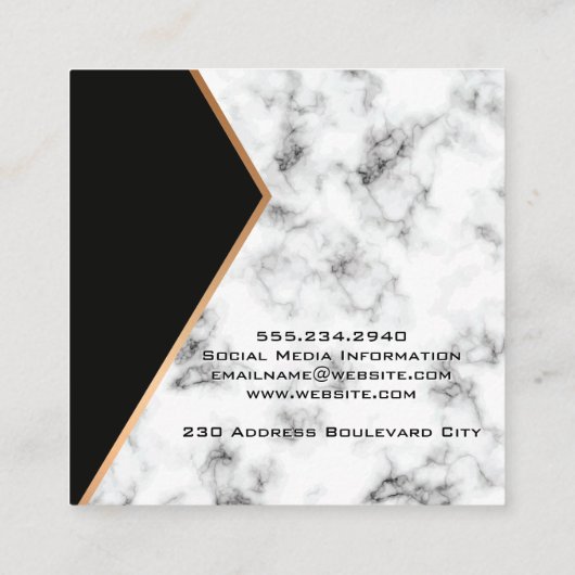 美しいメタリックロゴ | QRコード | 大理石正方形バス スクエア名刺 (裏面)