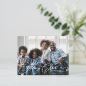 美しいメリークリスマススクリプトの写真デザイン ポストカード (スタンド正面)